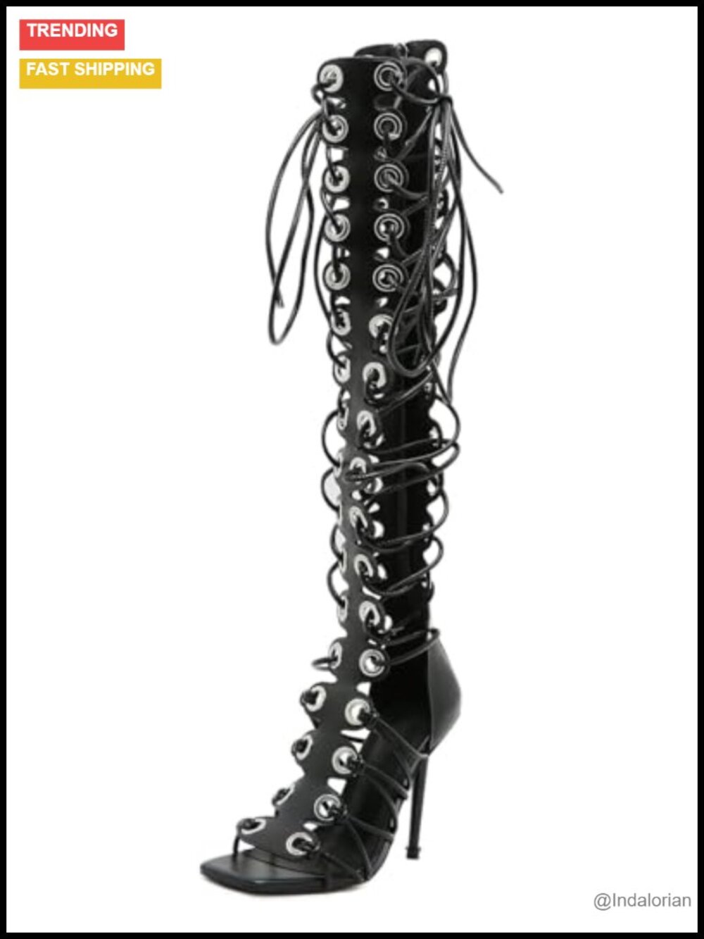 Peep Toe Cut-Out Lace Up High Heeled Gladiator Sandals Over The Knee Bootie